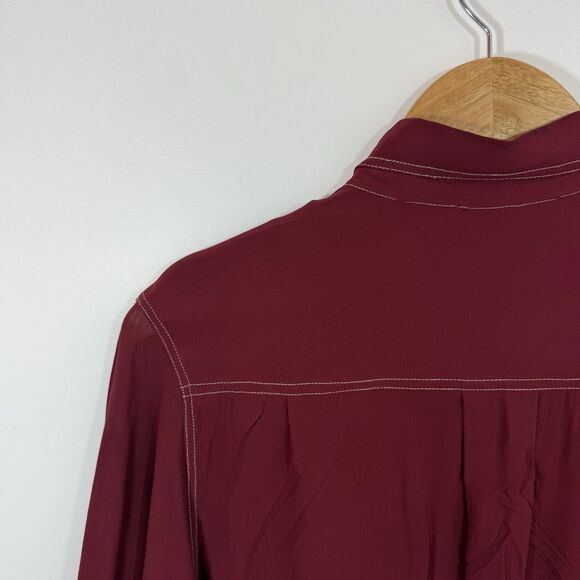 Isabel Marant Etoile GALISE Shirt Dress Burgandy Red Pleated Utility FR 34 US 2 - Picture 8 of 16